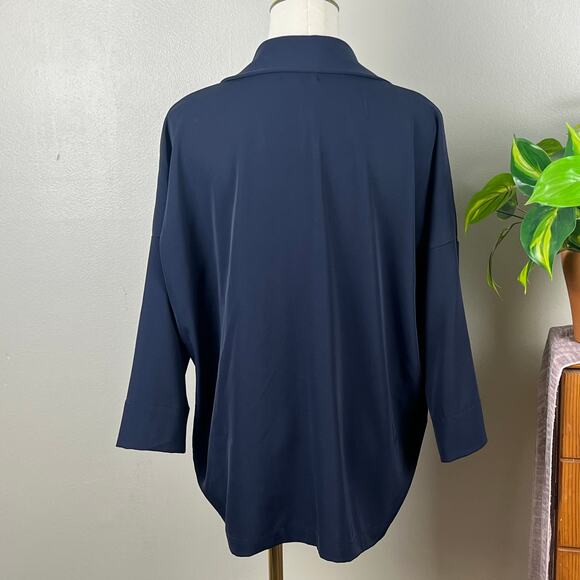 Melloday Navy Blue Cotton Blend V Neck Tunic Top Oversized XS - Picture 3 of 7